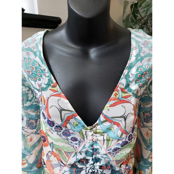 City Chic Dress Women Size 20 Multicolor Floral Ruched V Neck Midi Sheath - Picture 6 of 16